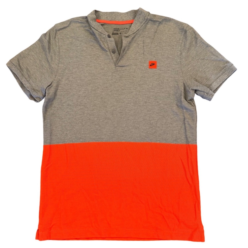 Nike Golf Modern Fit Dri-FIT Polo Shirt Mens Medium Grey Orange Colorblock Blade